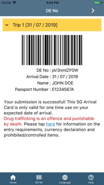 sg arrival card����(�¼��µ����뾳��)