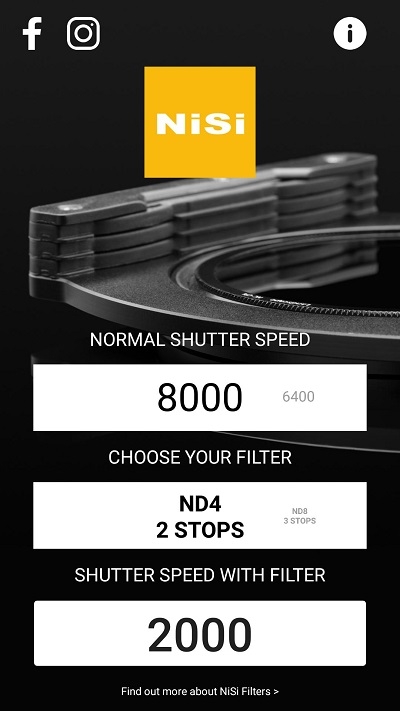 NiSi ND曝光计算器